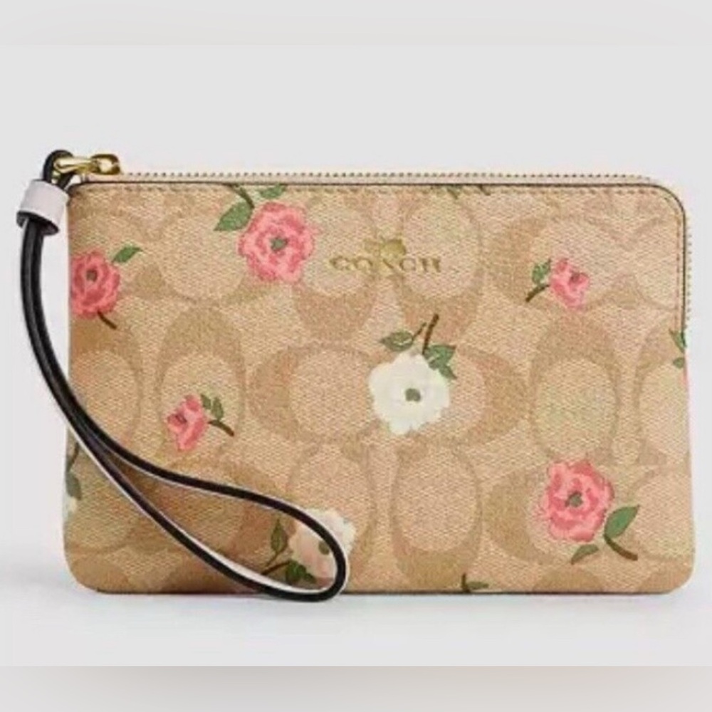 COACH Corner Zip Floral Wristlet